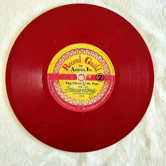 Vintage Three Little Pigs Red Record Guild America Childrens 6.5 Inch Record - Picture 4 of 9